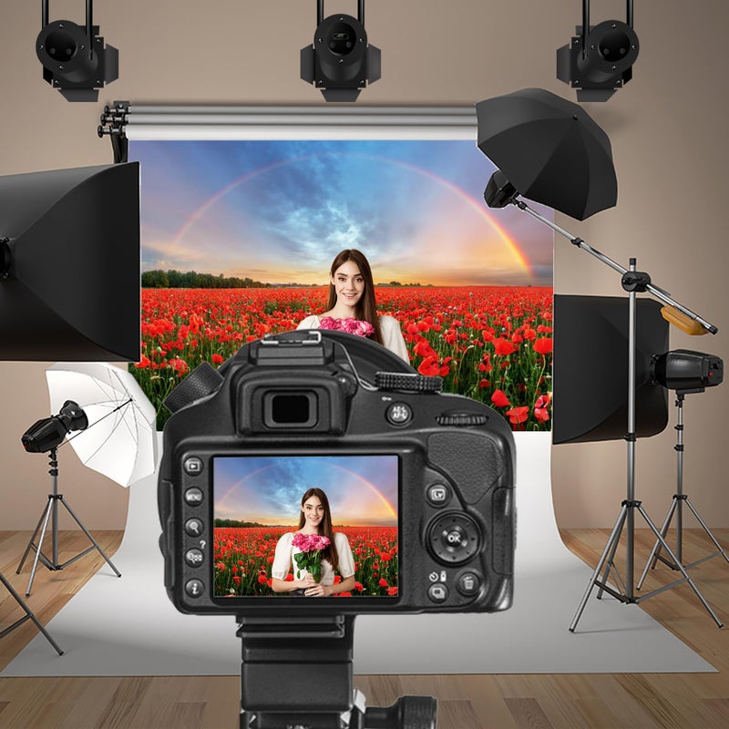 Baocicco 5x4ft Background for Sunset Rainbow Sky Red Poppy Field Photography Backdrop Outdoor Wedding Backdrop Spring Natural Scenery Wedding Ceremony Valentine's Day Vacation Photo Studio Props - Image 2